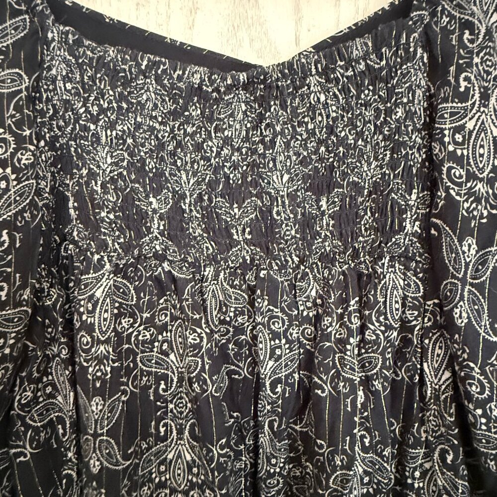Bloomfield Paisley Smocked Peasant Top L Puff Sleeve Square Neck Boho Milkmaid - Picture 7 of 12